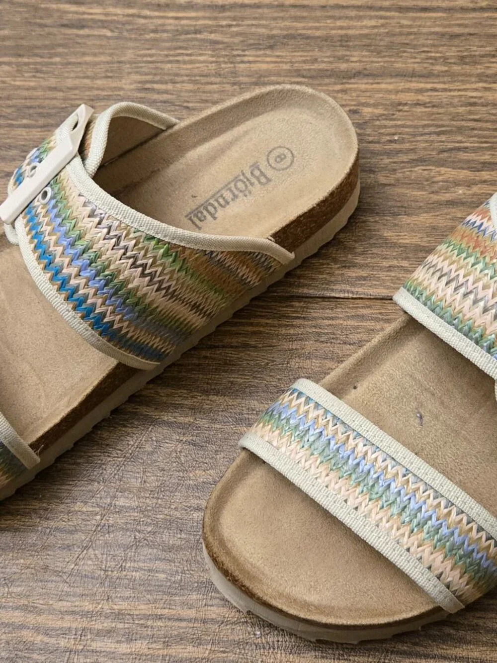 BJORNDAL Anne Marie Women's Raffia Straw Footbed Sandals w/Buckle - Size 8M
